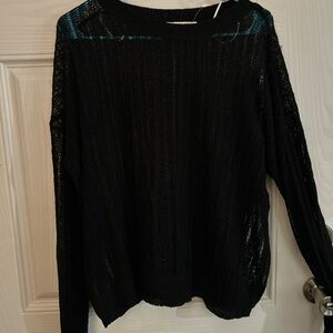 Double Zero Black Crew Neck Sweater with Lace Overlay